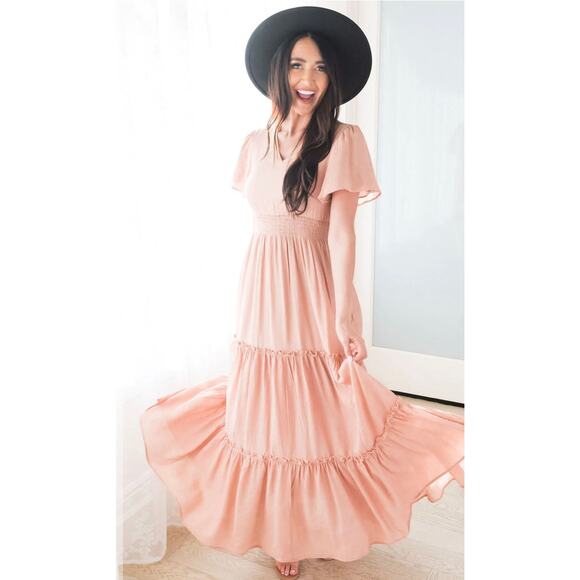 NWT Pink Mikarose Boho Whimsical Tiered V-Neck Maxi Dress- Size Large - Picture 6 of 9